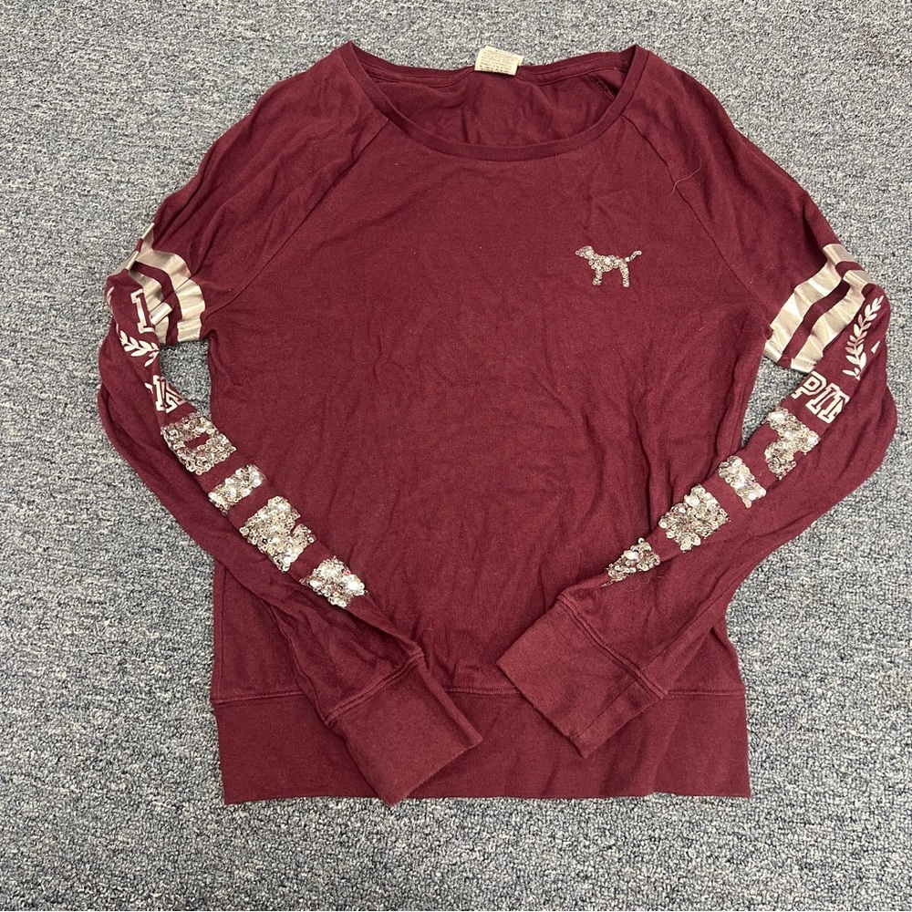 Victorias Secret PINK Burgundy Long Sleeve Sequin